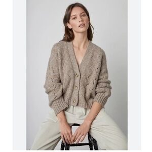 Greyish Taupe Knit Sweater With Ruffles & Wood Buttons